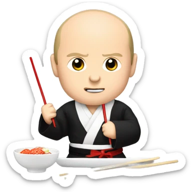 Putin eating sushi with chopstick in a japanese costume sticker