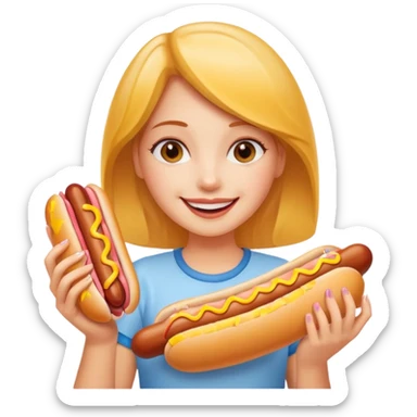 girl holding hot dog sticker