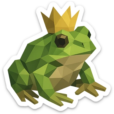 frog made out of blocks wearing a crown polygonal low-poly style sticker