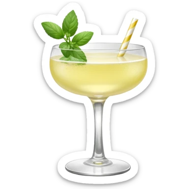 French 75 cocktail with subtle elderflower color with one of each mint and basil leaf for garnish sticker
