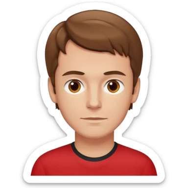 Murray Cook light brown hair, brown eyes, red shirt sticker