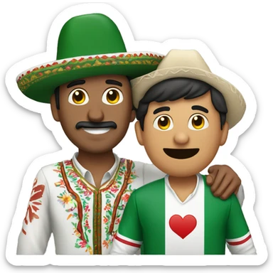 mexican man wearing a Sombrero and pakistani man wearing a pakistan shirt hugging sticker