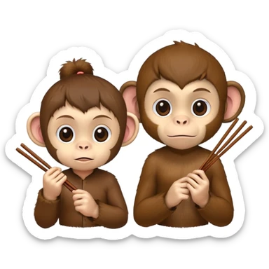 Girl monkey and boy monkey holding chopsticks sticker