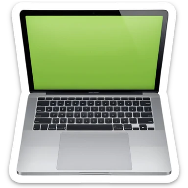 A macbook laptop front facing with its screen showing lime green screen. sticker