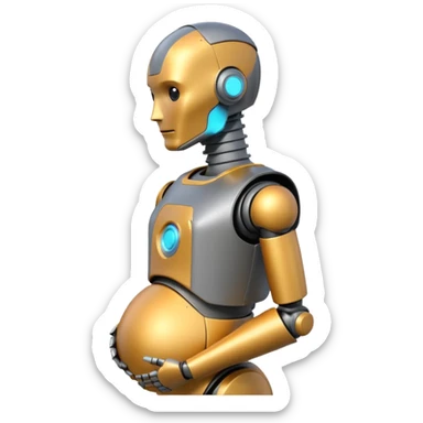 Pregnant male robot emoji. Profile view. Facing left. Square head. sticker