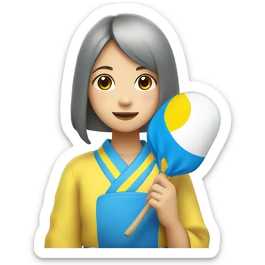 mochi in color of ukraine japanese girl holding it  sticker