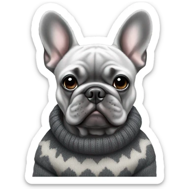 Grey French bulldog with dark grey spots with sweater sticker