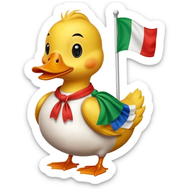A cartoon duck wearing an Italian flag sticker