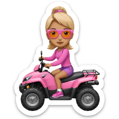 Atv ride girl in orange atv, pink top ,with sunglasses sticker