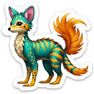 Feral Rare Fantasy vibrant tropical Vernid-Trico-species by LiLaiRa, random markings, tufted tail, tufted ears, full body sticker