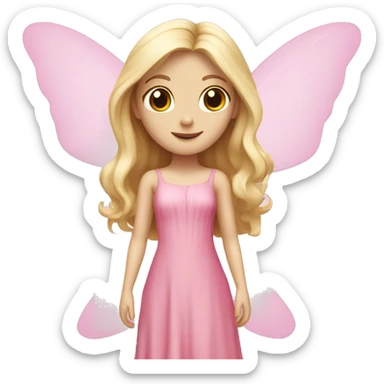 fairy with blonde long hair, pale skin, brown eyes and pink dress and pink wings  sticker