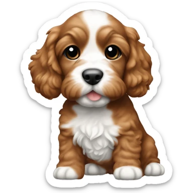 cockapoo puppy brownish orange in colour with white on stomach and chin sticker