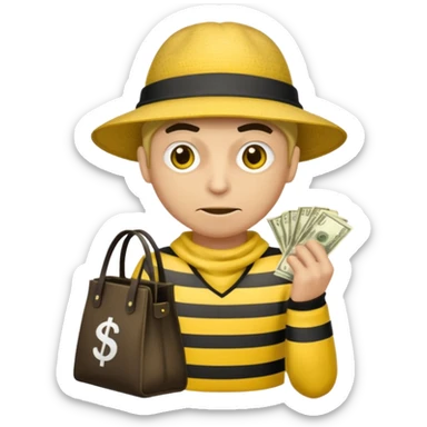 A Robber that just robes a bank** and that has yellow and black stripes that has a bag qith money inside with a chapeau and that looks mean sticker
