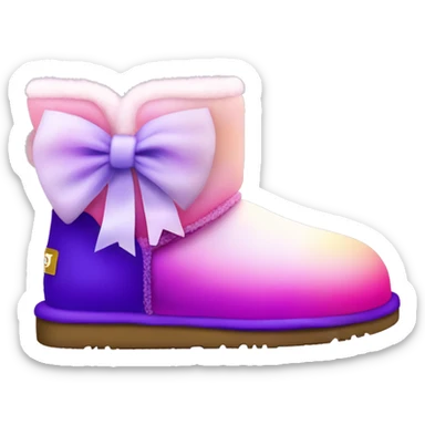 Realistic pair of pink to purple ombre fur Ugg boots with silk ribbon bows. sticker