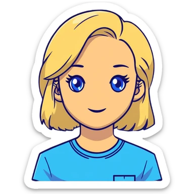 light gentle 20 year old girl in a shirt, light hair, blue eyes sticker