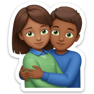 garcon grand brown aux yeux bleus câlin fille petite yeux verts cheveux brown  sticker