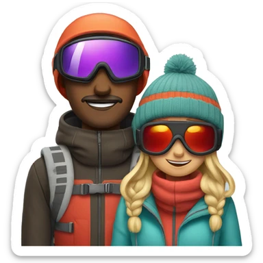 Couple with ski goggles and beanie  sticker