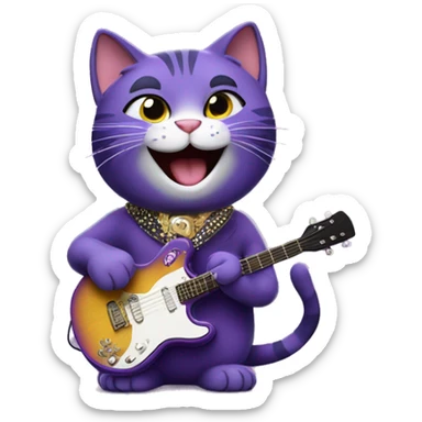 purple cat singing, cat in Elvis presley costume sticker