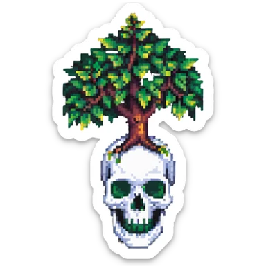 skull with leafy tree sprouting from the top sticker