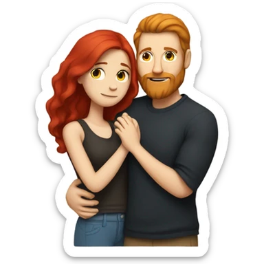  white guy with red head and beard hugging white girl with long black hair sticker