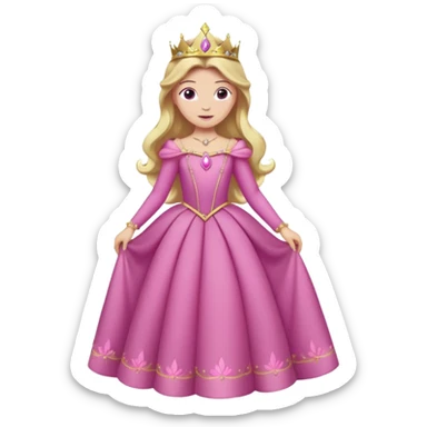 Princesa aurora Disney com vestido rosa escuro de manga comprida rosa claro com tiara pequena e dourada de corpo inteiro com olhos lilás sticker