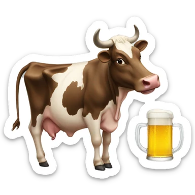 A cow drinking a beer  sticker