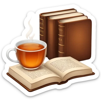 A cup of tea next to a book sticker