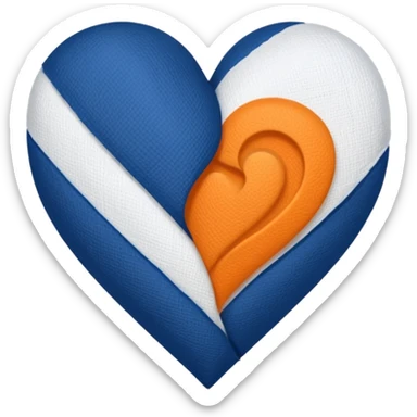 Half dark blue half orange heart split vertically, a white gauze stripe wrapping diagonally around the entire heart sticker