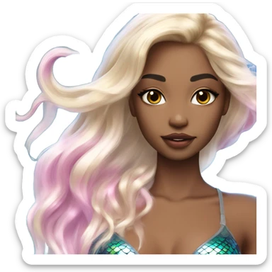 mermaid, model, magical, blonde hair, pink lips, iridescent, mystical, shiny, holographic, straight hair with highlights, scales  sticker