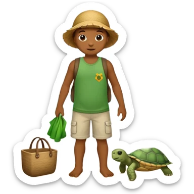 Haz una tortuga bonita, con ropa como si estuviera haciendo voluntariado, que Rea presente la limpieza de playas y el de refugio de animal sticker