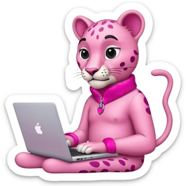 pink panther with a laptop sticker