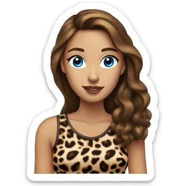 blue eyed women with long brown hair wearing a leopard print top sticker