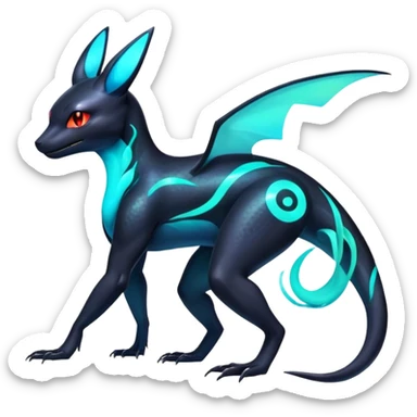 Colorful Neon Exotic Salandit-Aurorus-Umbreon-Fakémon-hybrid-creature (full body)  sticker