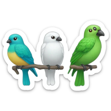 4 bird the color are two Blue one White and one Green  sticker