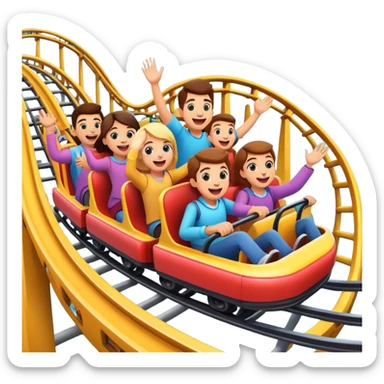 roller coaster with people riding, cheerful expressions sticker