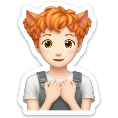 Ginger anime making heart with hands has cat ears sticker