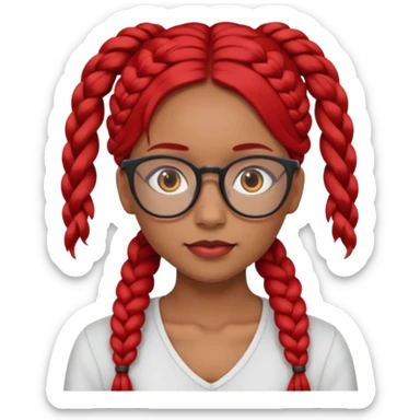 Dark Tan girl with long red plaits and red rmmed  glasses head neck and shoulder shot only sticker