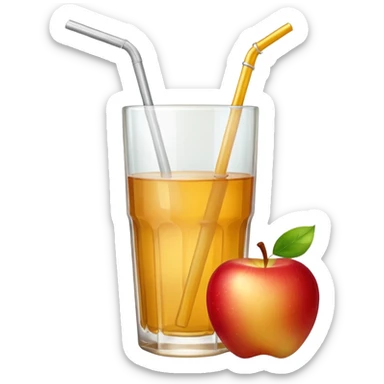 Apple juice in large glass with starw and a piece of apple at the side  sticker
