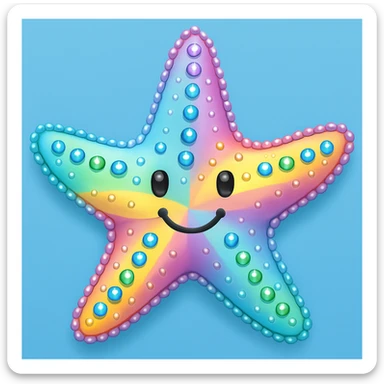 Add a soft blue background behind the apple emoji style rainbow pastel sea star with gems, keep the emoji style and all details. The style should resemble the original apple emoji style with rainbow pastel colors and gem details. sticker