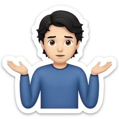 a guy shrugging his shoulders with a black little bit wavy hair sticker