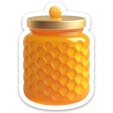 3D emoji style honey jar, with a honeycomb pattern on the jar, golden honey, simple and expressive sticker