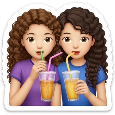 Two girls drinking they’re both Asian but one has curly brown hair and the other has long dark hair sticker