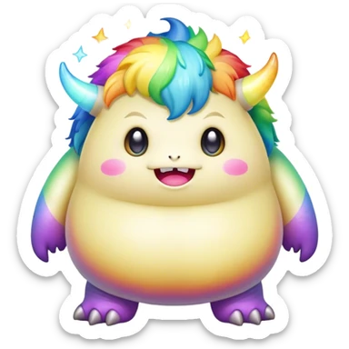 Kawaii derpy fat rainbow monster surrounded by magic, rich textures, visually rich, so lifelike that it feels like it could leap off the page at any moment sticker