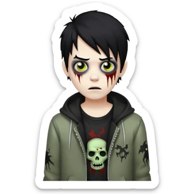 boy zombie with black hair, wearing emo clothes sticker