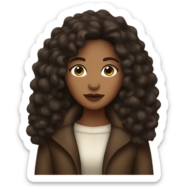 pretty brown woman with long dark curly hair and fur coat on sticker