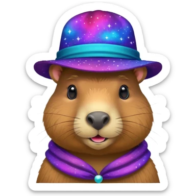 A Galaxy capybara with a hat sticker