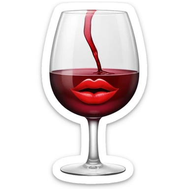 wine glass half full of red wine with a lipstick kiss print on the rim sticker