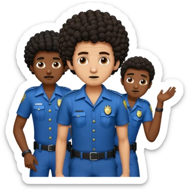 Make a dirty Indian with a short Afro that is curly hair getting arrested. Make the Indian skinny too. Give him a it support outfit sticker