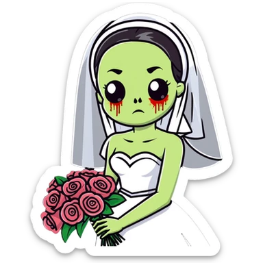 zombie bride with wedding veil and bouquet sticker