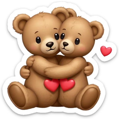Teddy hugging another teddy with hearts sticker